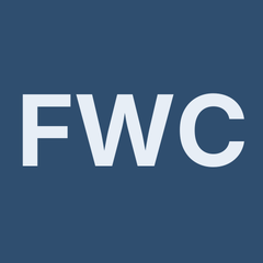 White 'FWC' letters on a blue background
